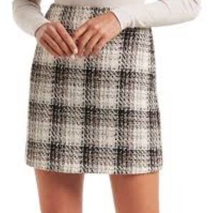 LOFT Black & White Tweed Mini Skirt | Size 12 | Fully Lined